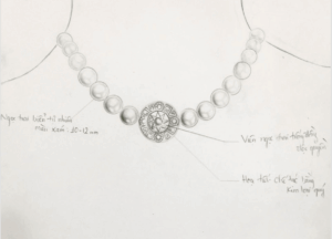 Hand-drawn design sketch of Drum Pearl necklace by Hoang Gia Pearl